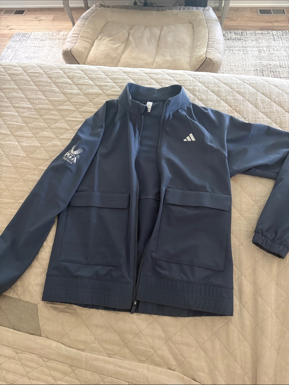 adidas women’s Navy Blue Zip-Front Golf  Jacket